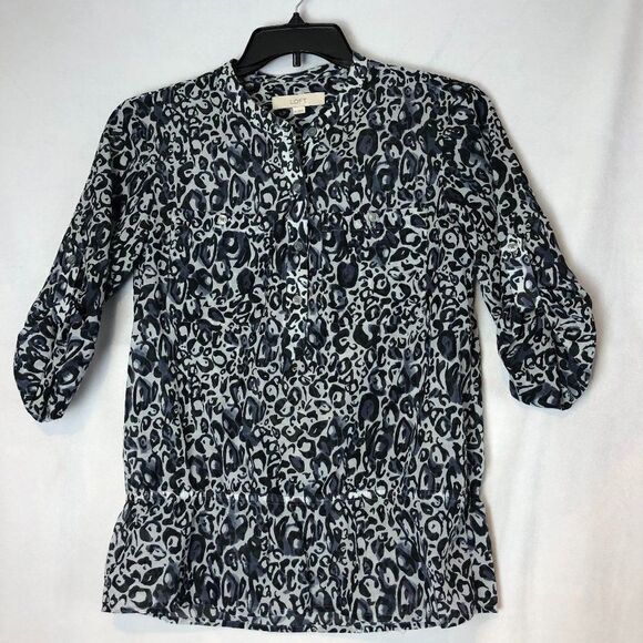 Ann Taylor LOFT Gray/Purple Animal Print Elastic Waist Tunic Size XS.         RS - Picture 1 of 7
